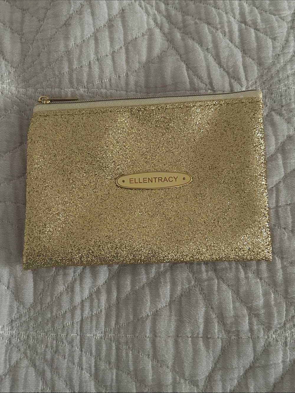 Ellen Tracy Gold Glitter Zip Pouch NWOT